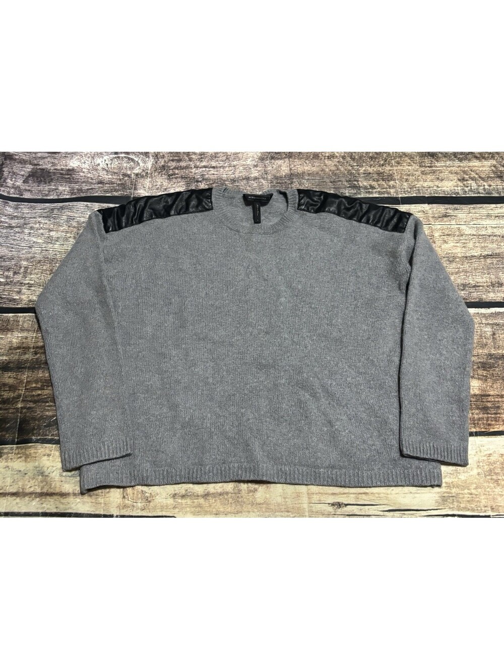 Bcbg Maxazria Sweater Womens Small Merino Wool Alpaca Faux Leather Patch